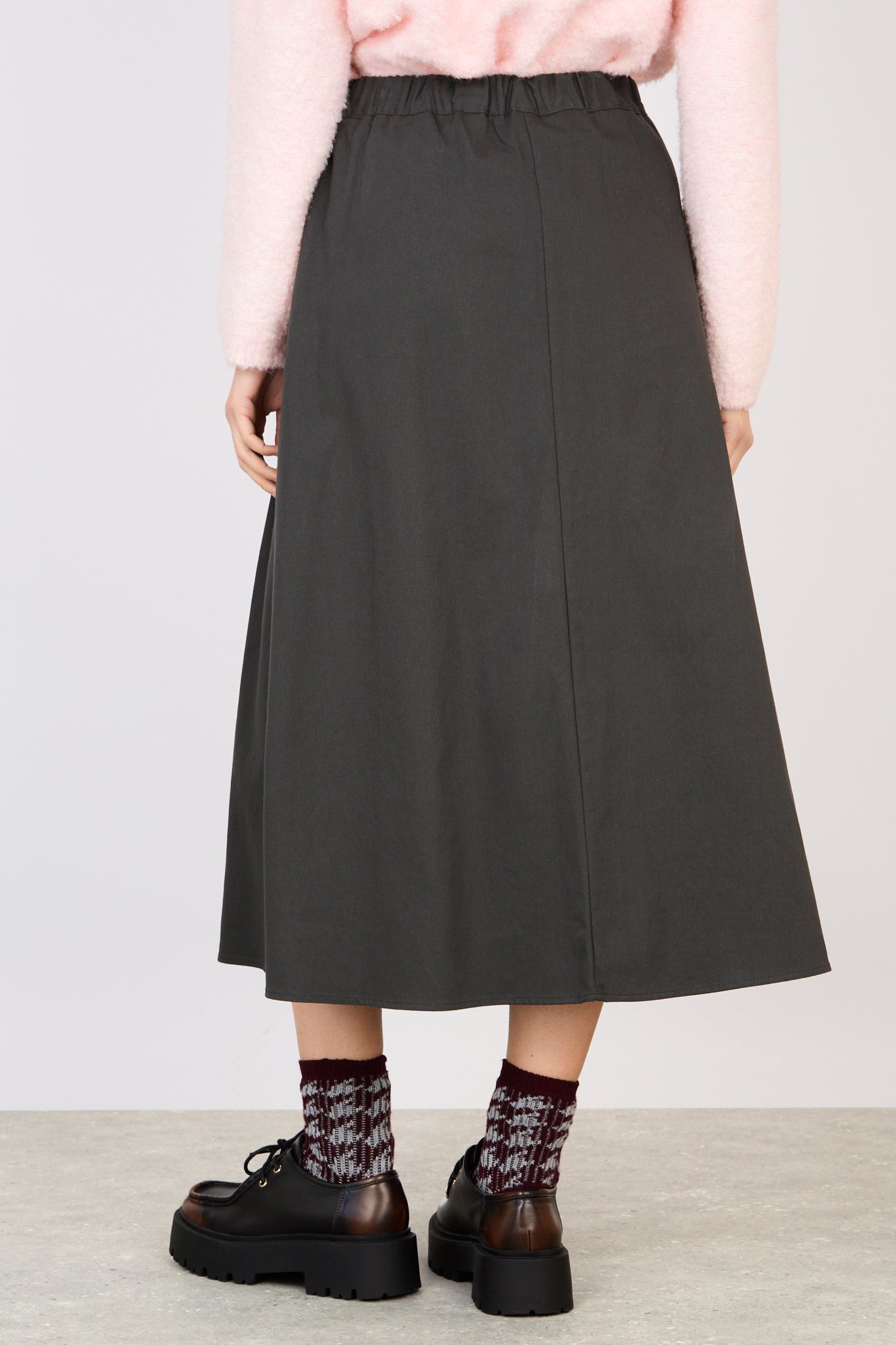 Charcoal pleated cotton twill midi skirt_2