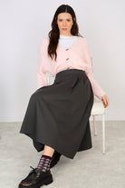 Charcoal pleated cotton twill midi skirt_5