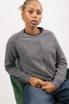 Charcoal pure wool round neck cardigan_5