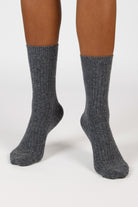 Charcoal ribbed cashmere wool blend socks_4