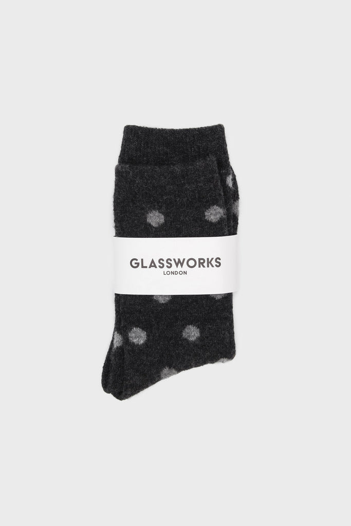 Charcoal and grey polka dots wool long socks_4