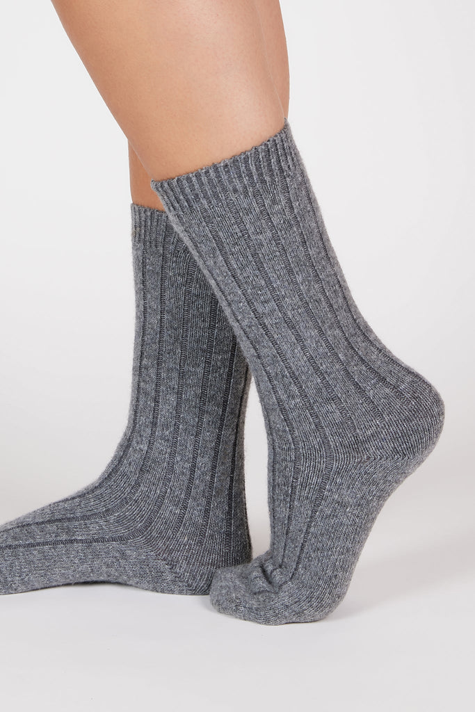 Charcoal grey cashmere wool blend thick ribbed socks_1