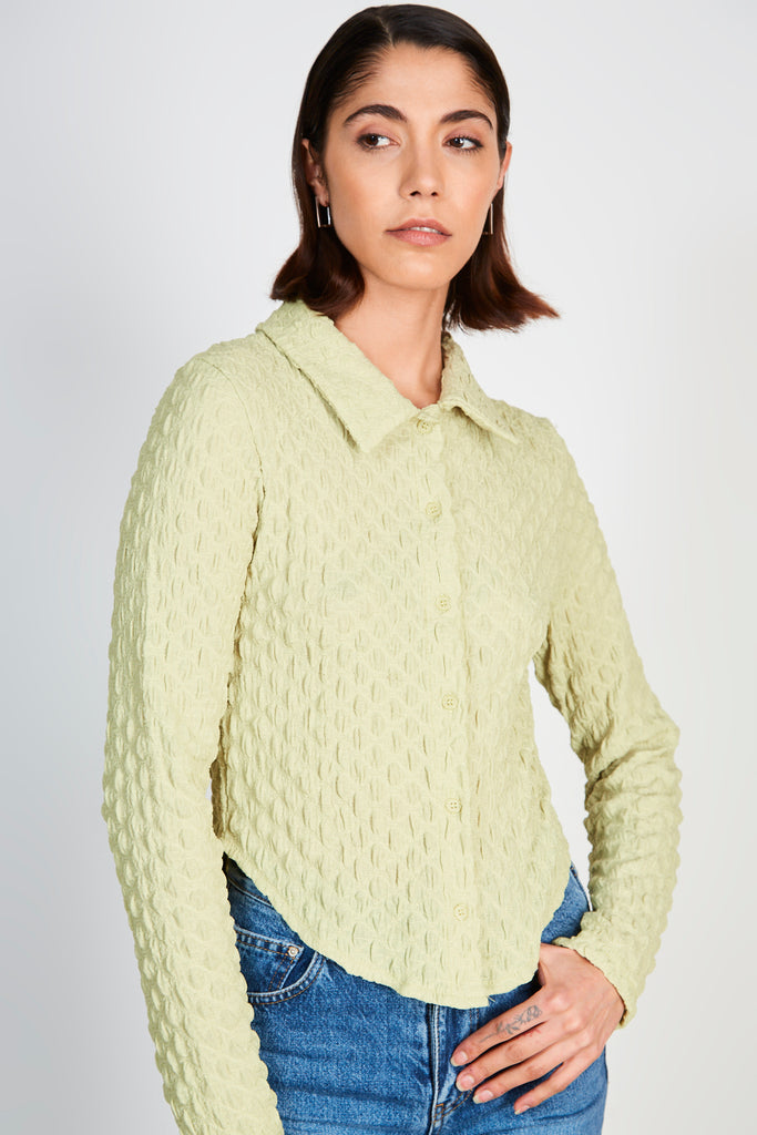 Chartreuse textured fitted shirt_1