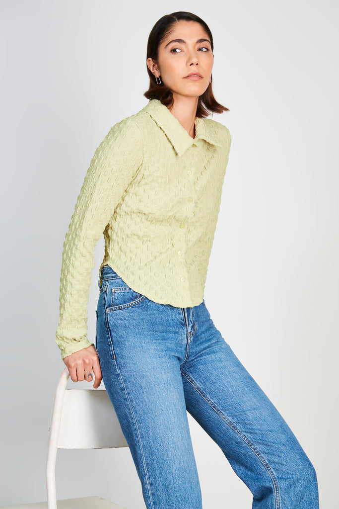 Chartreuse textured fitted shirt_5