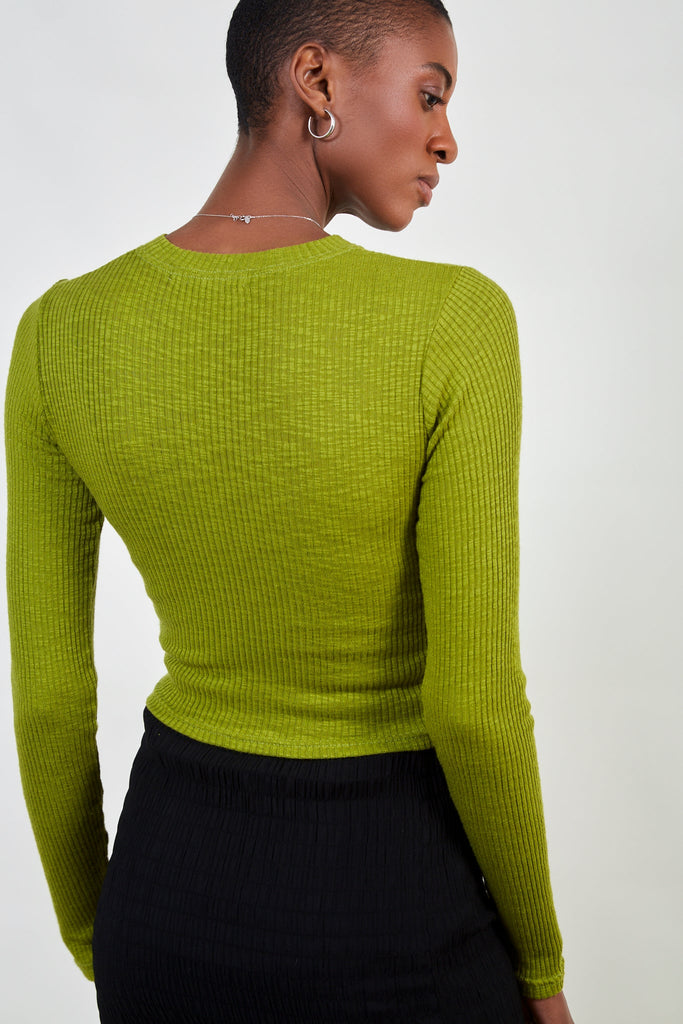 Chartreuse ribbed top_3