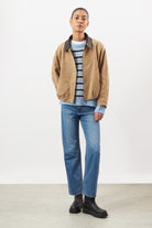 Chocolate brown suede vegan leather collar jacket_5