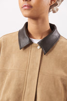 Chocolate brown suede vegan leather collar jacket_4