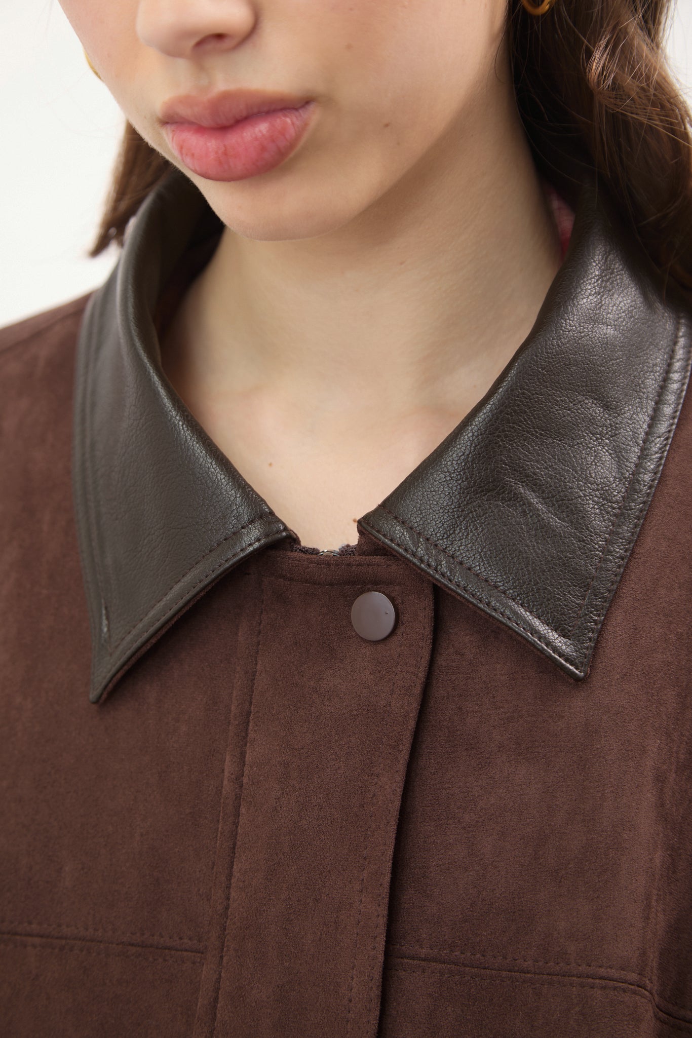 Chocolate brown suede vegan leather collar jacket_3