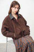 Chocolate brown suede vegan leather collar jacket_5