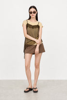 Chocolate brown lace trim tank layered yellow knit tee set_5