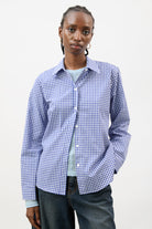 Cobalt blue and ivory gingham pure cotton shirt_1