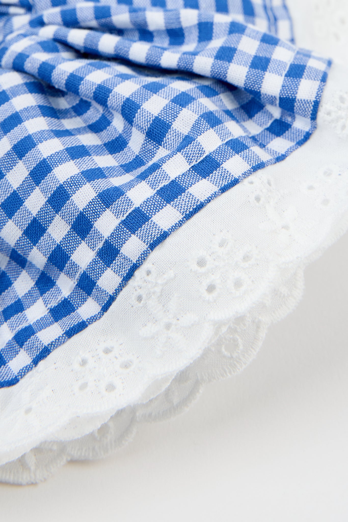 Cobalt blue gingham white eyelet trim scrunchie_2