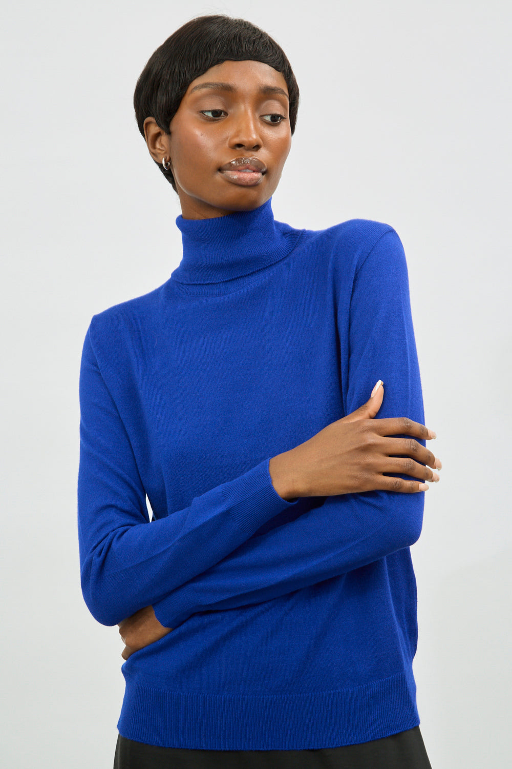 Cobalt blue thin knit turtleneck Glassworks London