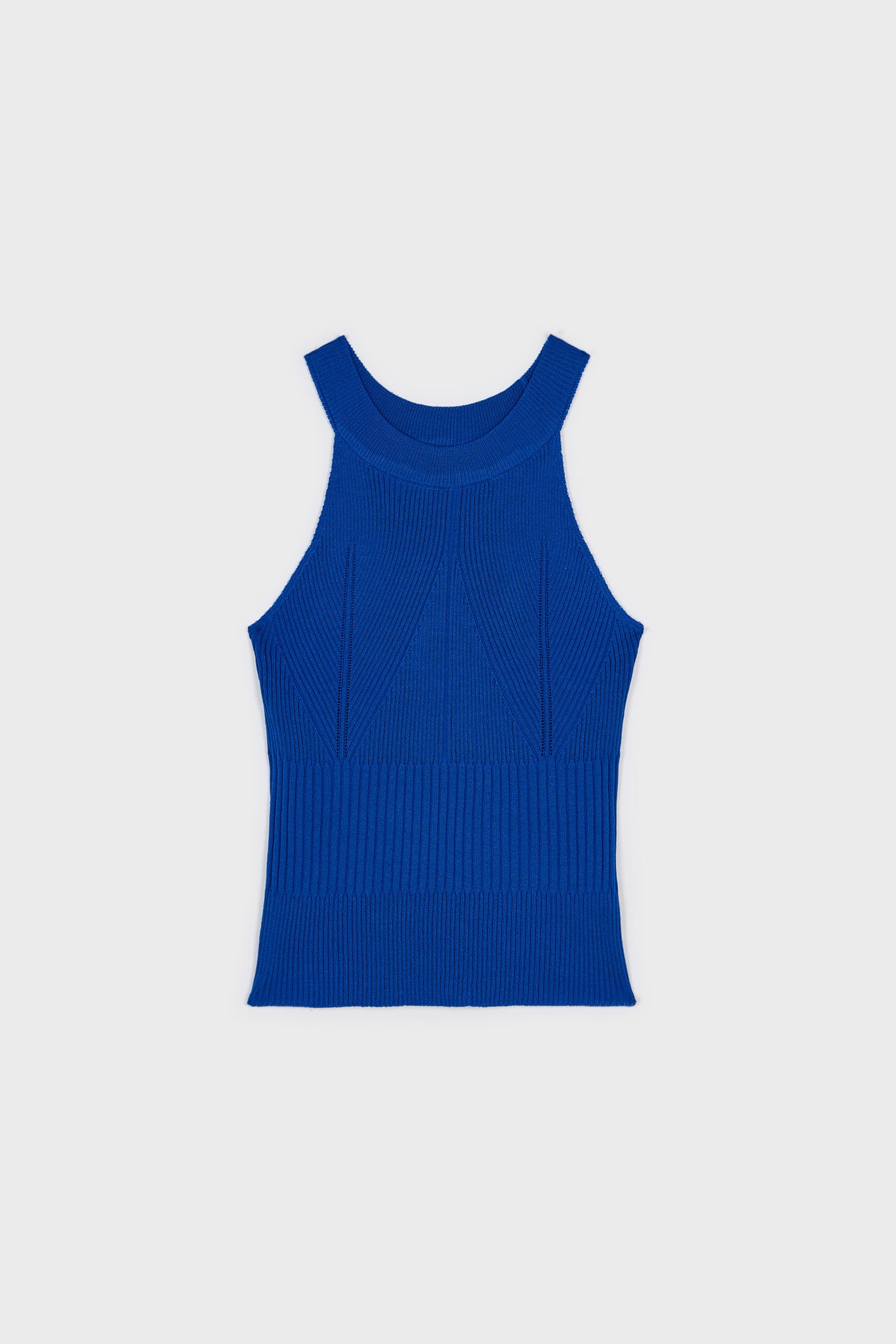 Cobalt blue thin ribbed halter neck knit tank_1