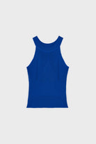 Cobalt blue thin ribbed halter neck knit tank_1