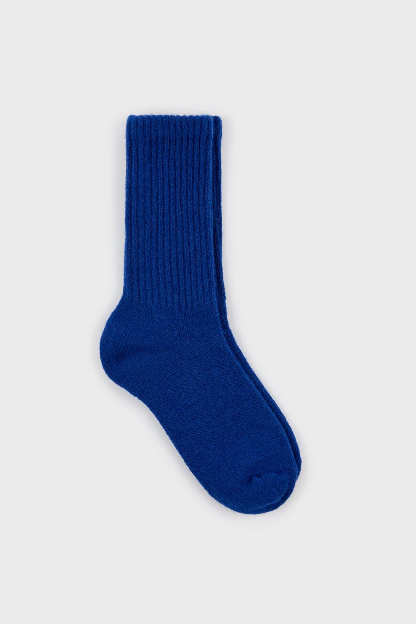 Cobalt blue wool blend ribbed fuzzy socks_1