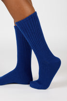 Cobalt blue wool blend ribbed fuzzy socks_3