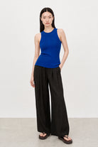 Cobalt blue thin ribbed halter neck knit tank_5