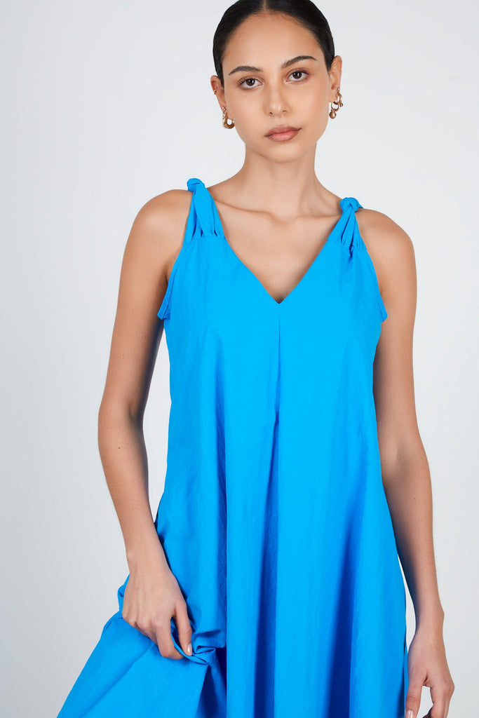 Cobalt blue knot shoulder dress_3