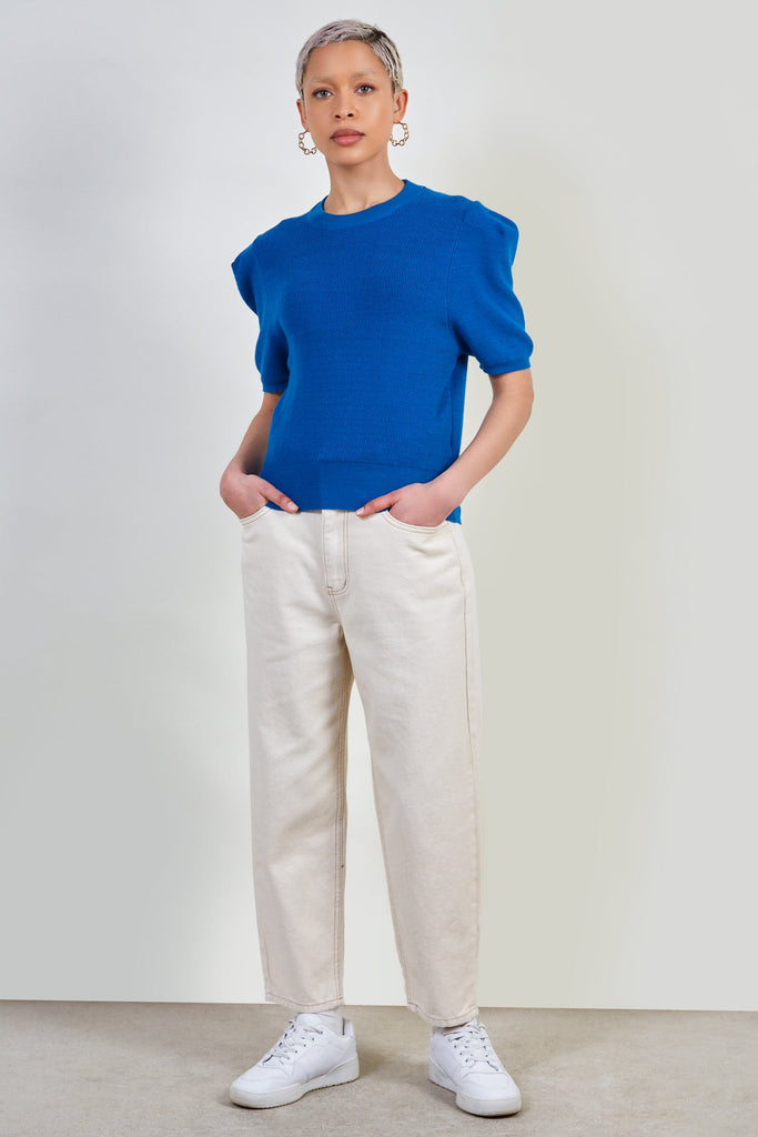 Cobalt blue short sleeved knit tee_2
