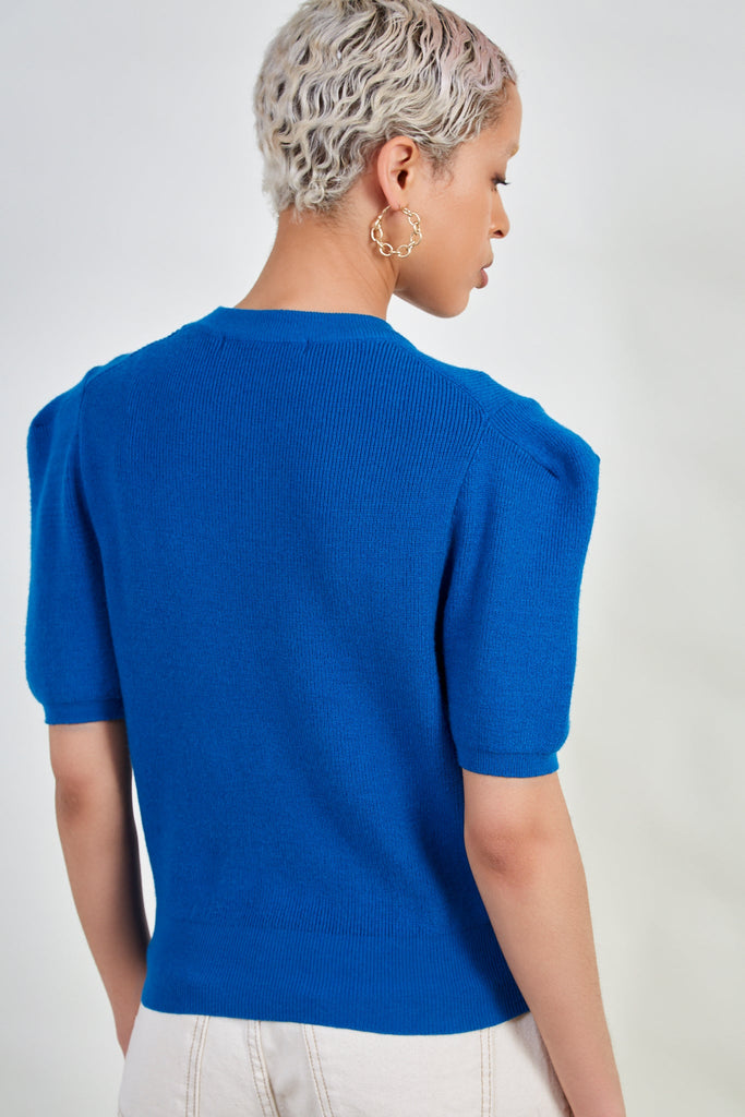 Cobalt blue short sleeved knit tee_3