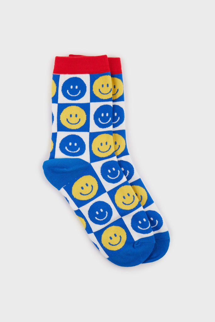 Cobalt checkered smiley face socks_3
