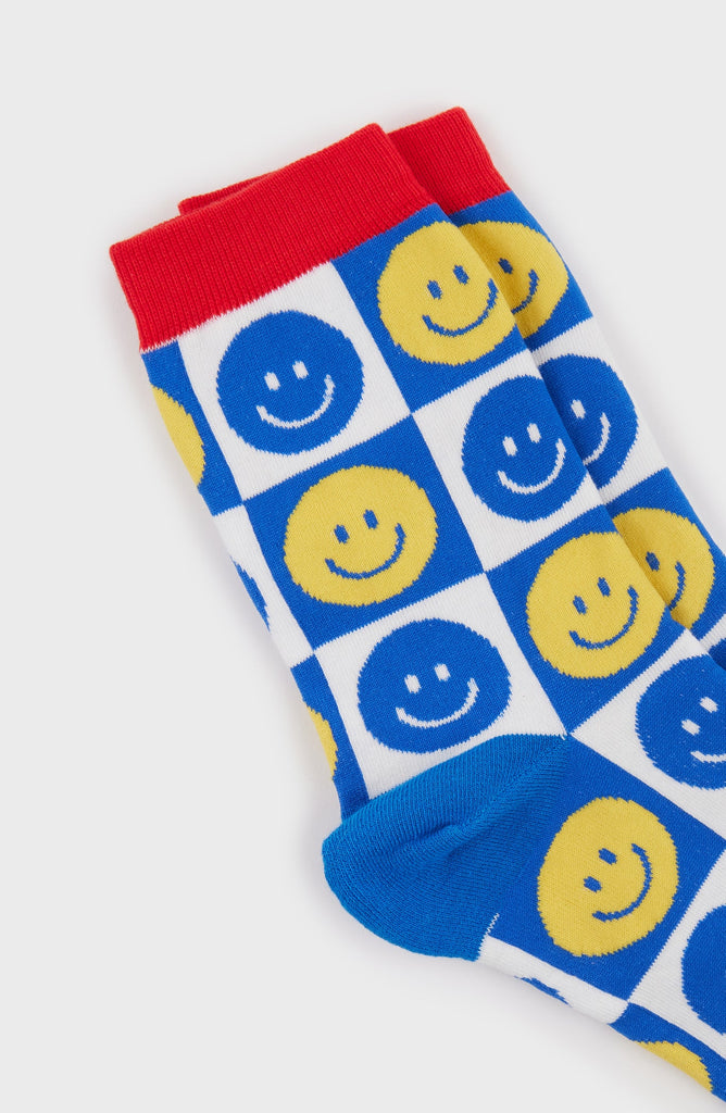 Cobalt checkered smiley face socks_4
