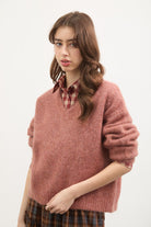 Coral mohair wool blend V neck jumper_1