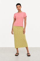 Coral ribbed contrast trim double line tee_4