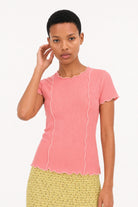 Coral ribbed contrast trim double line tee_1