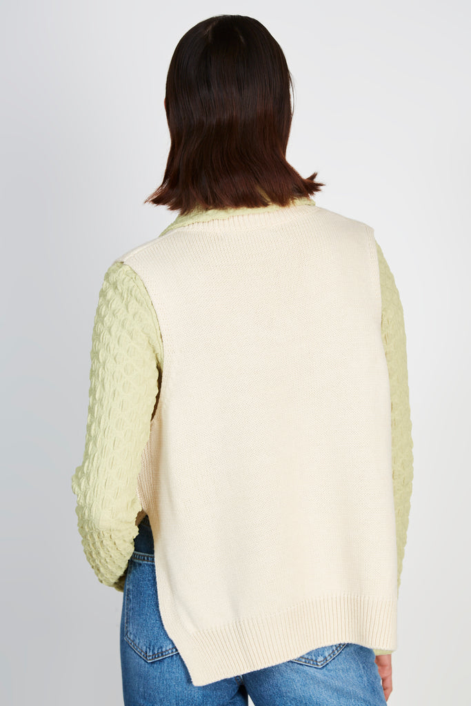 Cream V neck sweater vest_3