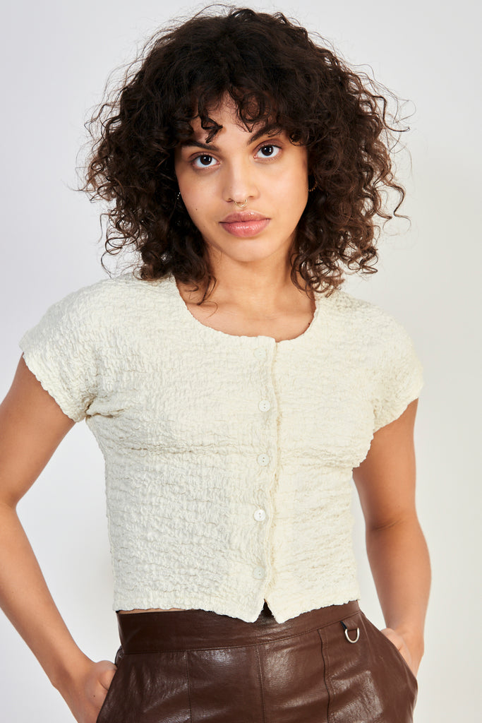 Cream button front short sleeved top_1