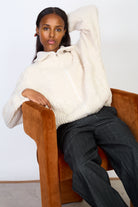 Cream cable knit relaxed fit zip cardigan_5