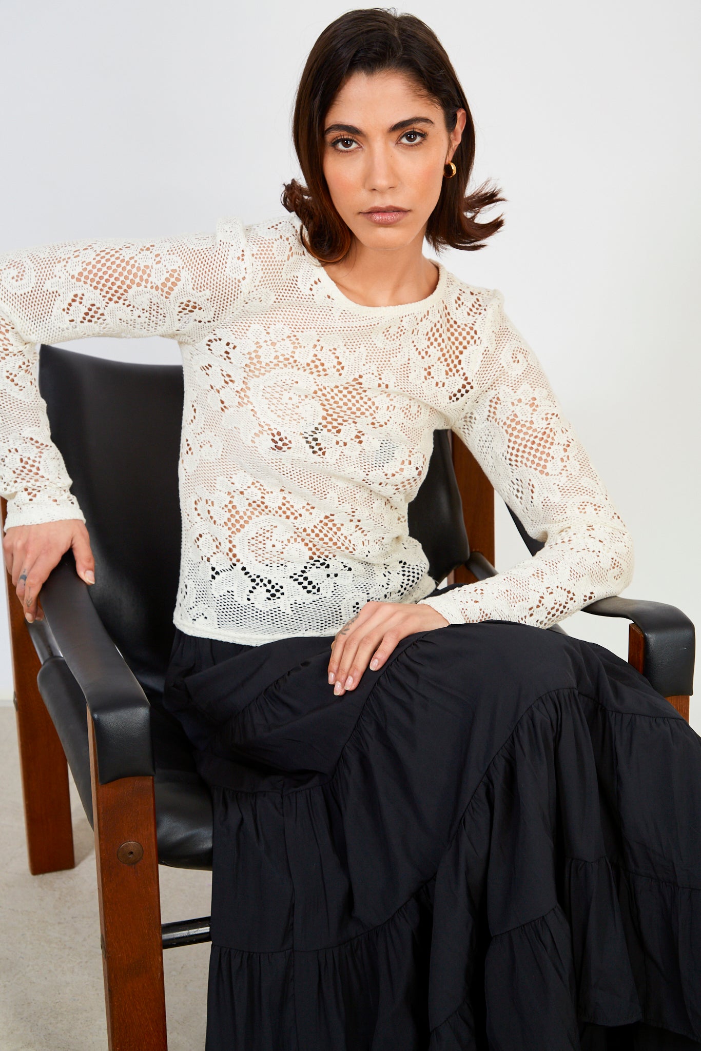Cream embroidered pattern top