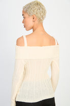 Cream mix rib strapped off shoulder knit top_2