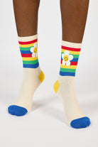 Cream rainbow striped daisy socks_2