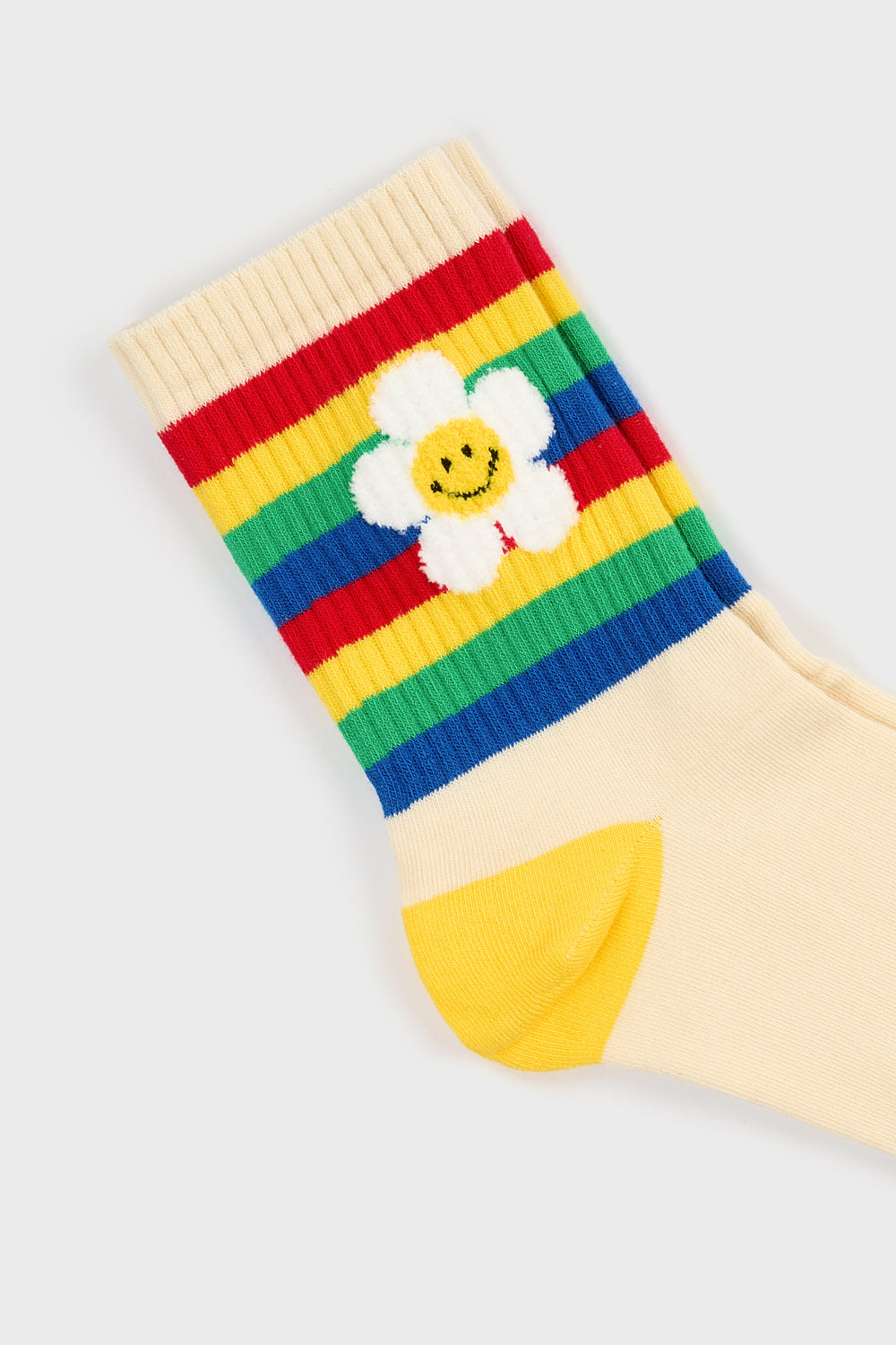 Cream rainbow striped daisy socks_4