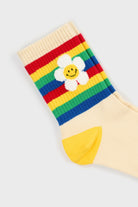 Cream rainbow striped daisy socks_4