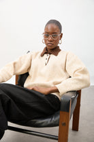 Cream speckled wool blend contrast collared jumper_5