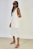 Cream textured box check dress_1