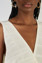 Cream textured box check dress_4