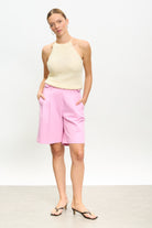 Cream textured knit halter neck top_4