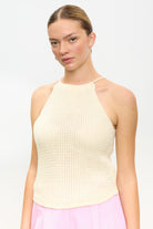 Cream textured knit halter neck top_1