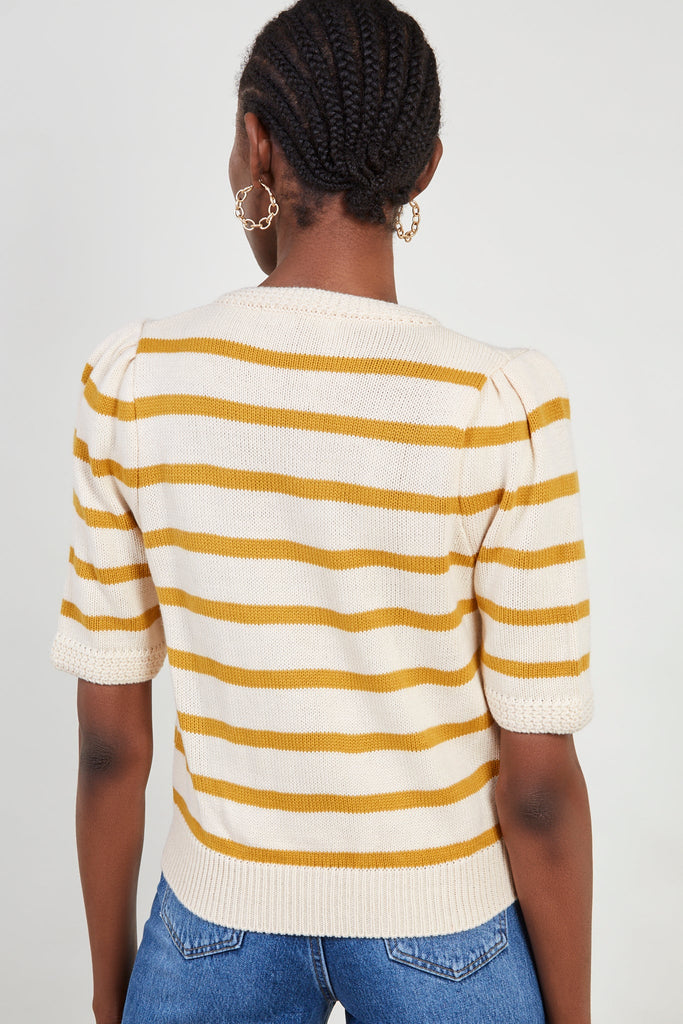 Cream and mustard striped short sleeved cardigan_2