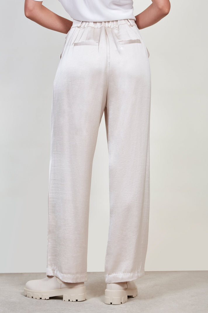 Cream flap pocket satin wide leg trousers_3