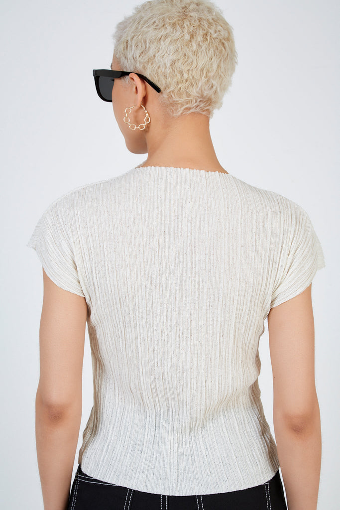 Cream pleat ribbed short sleeved top_2