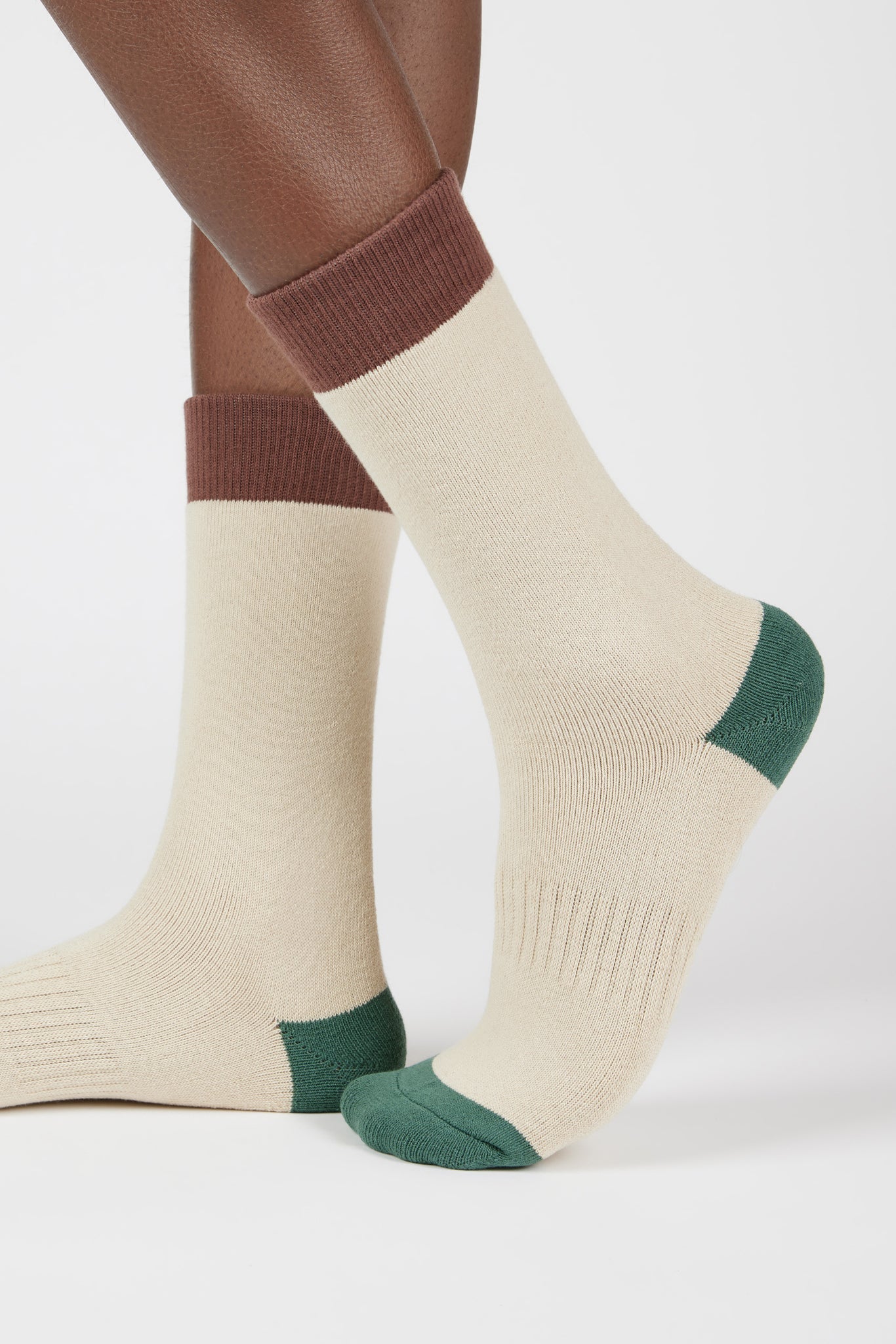 Cream smooth tricolour block socks_1
