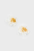 Crinkled pearl organic flower gold trimmed earrings_2