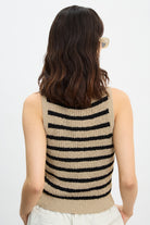 Dark beige and black horizontal stripe knit tank_2
