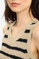 Dark beige and black horizontal stripe knit tank_3